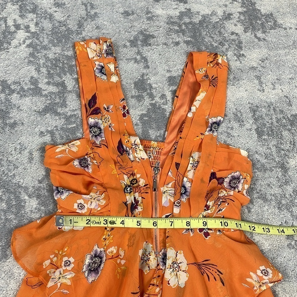 Haute Monde Ruffle Tiered Peplum Chiffon V Neck Blouse Orange Floral - Picture 6 of 7